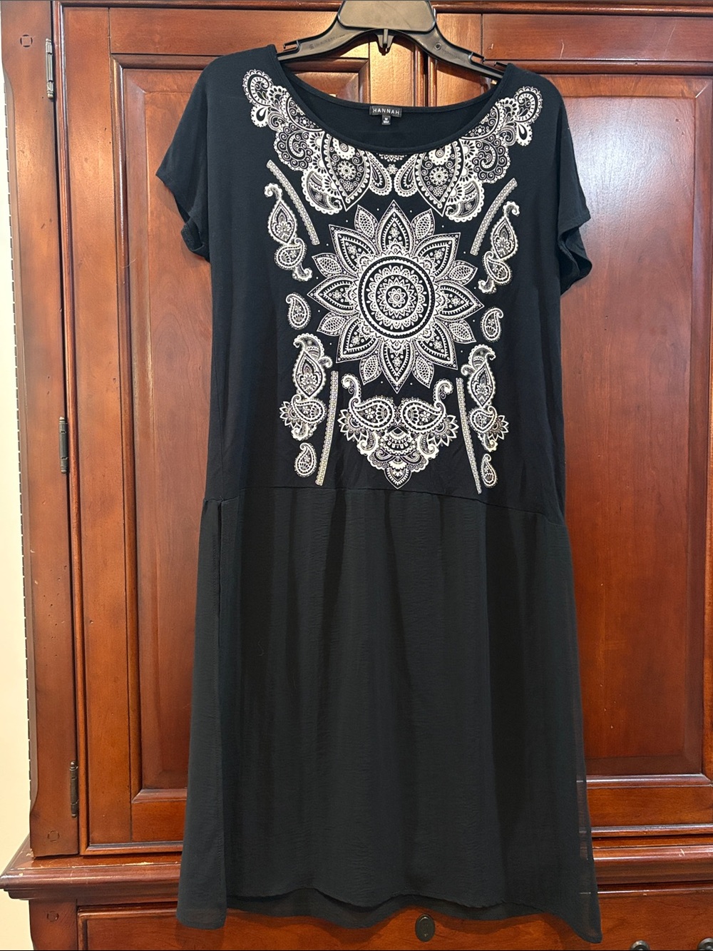 Dana Buchman Black Dress with White Mandala Embroidery